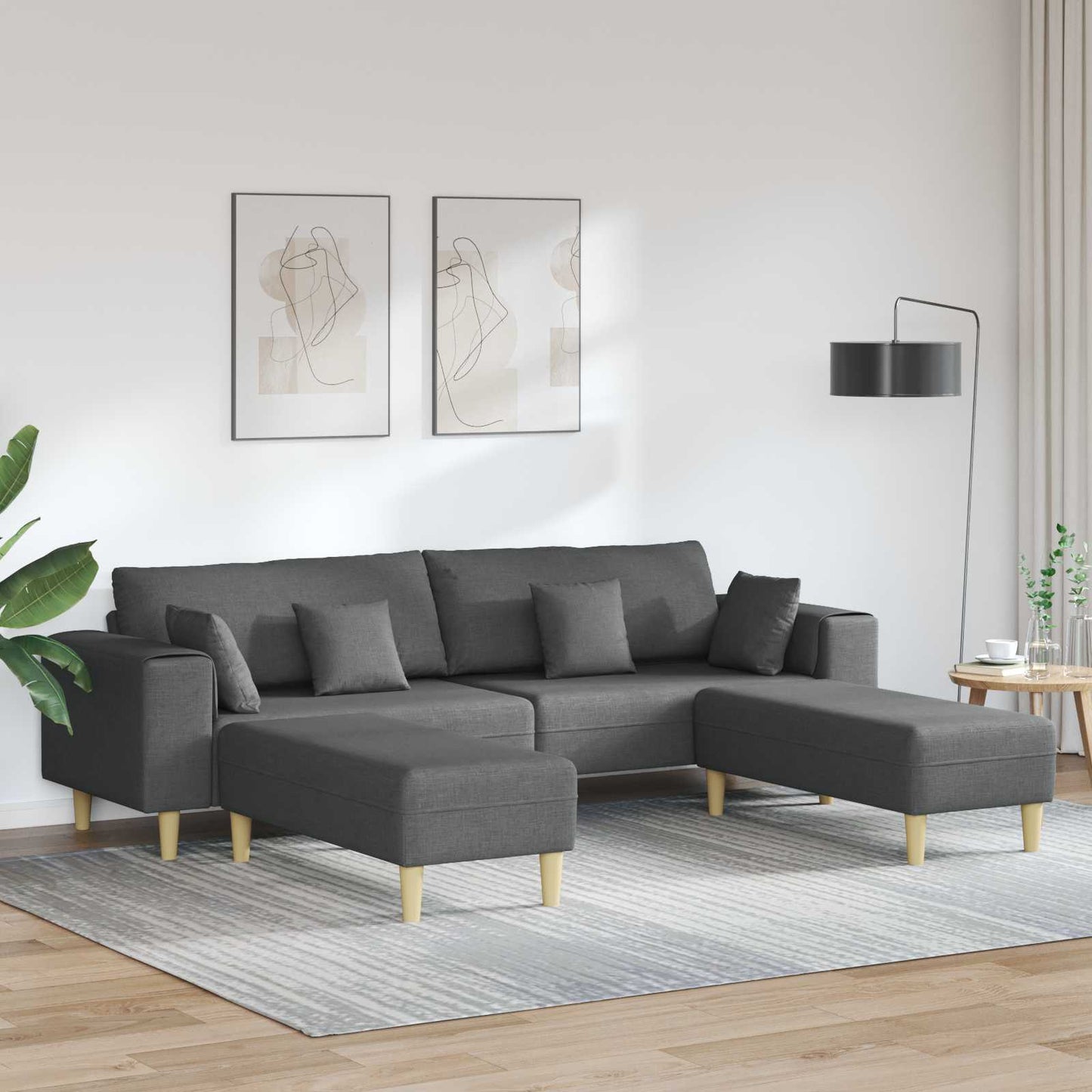 vidaXL Καναπές με μαξιλάρι 3 pcs Σκούρο Γκρι ύφασμα