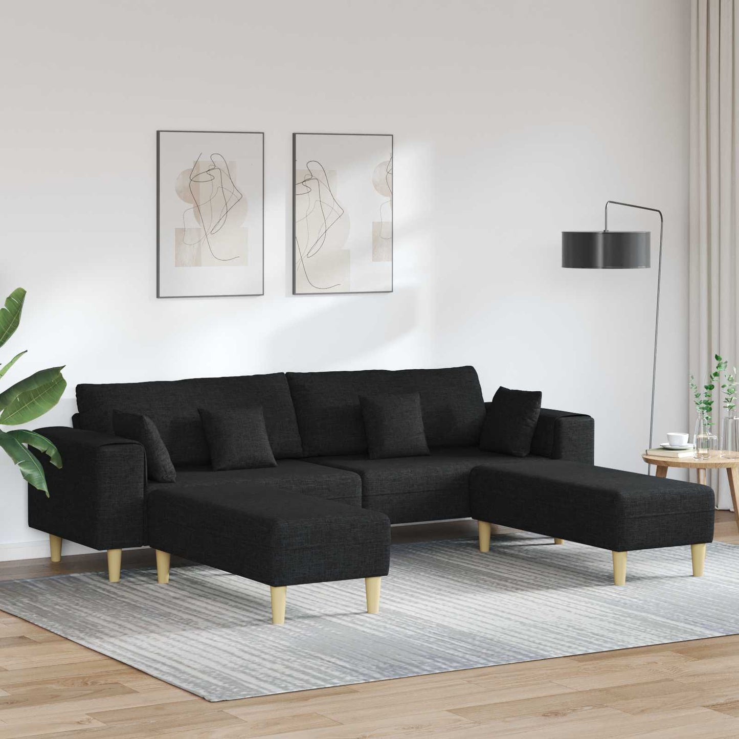 vidaXL Καναπές με μαξιλάρι 3 pcs Μαύρο ύφασμα