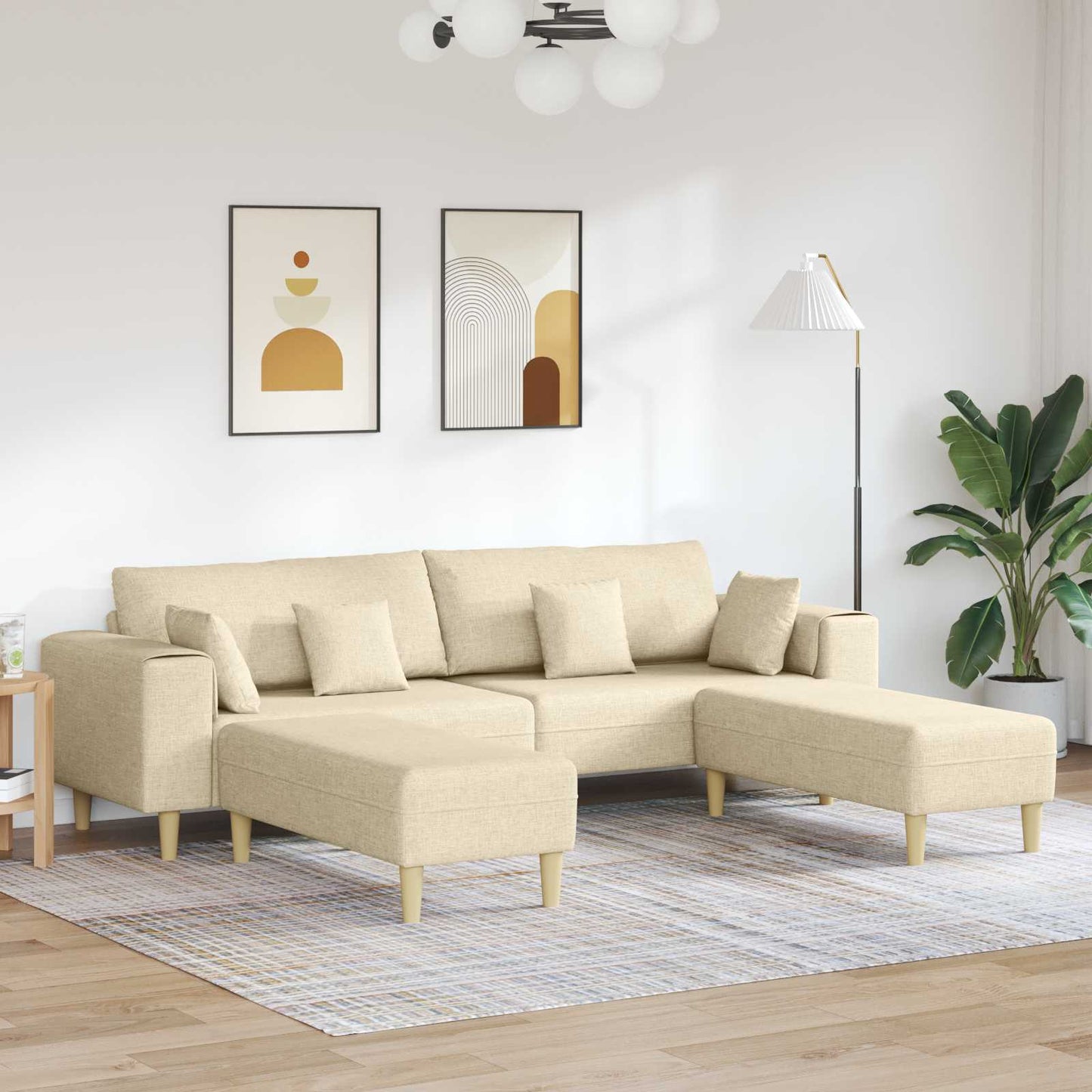 vidaXL Καναπές με μαξιλάρι 3 pcs Κρεμ ύφασμα