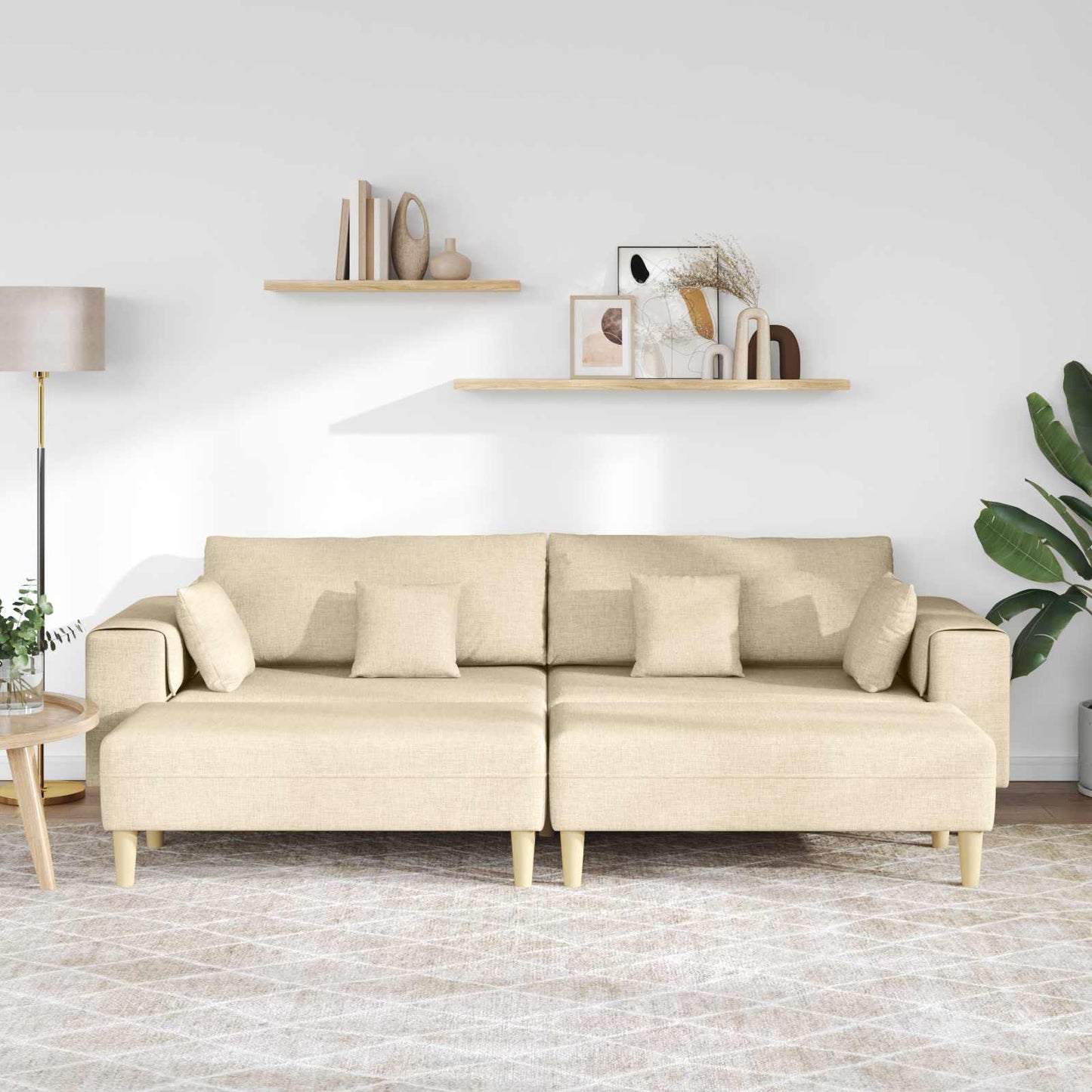 vidaXL Καναπές με μαξιλάρι 3 pcs Κρεμ ύφασμα