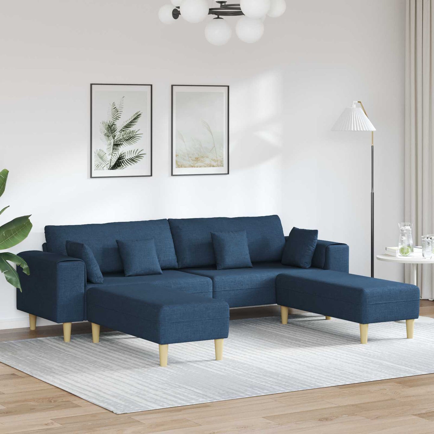 vidaXL Καναπές με μαξιλάρι 3 pcs Μπλε ύφασμα