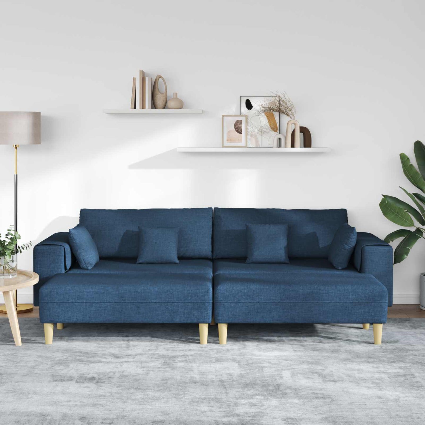 vidaXL Καναπές με μαξιλάρι 3 pcs Μπλε ύφασμα