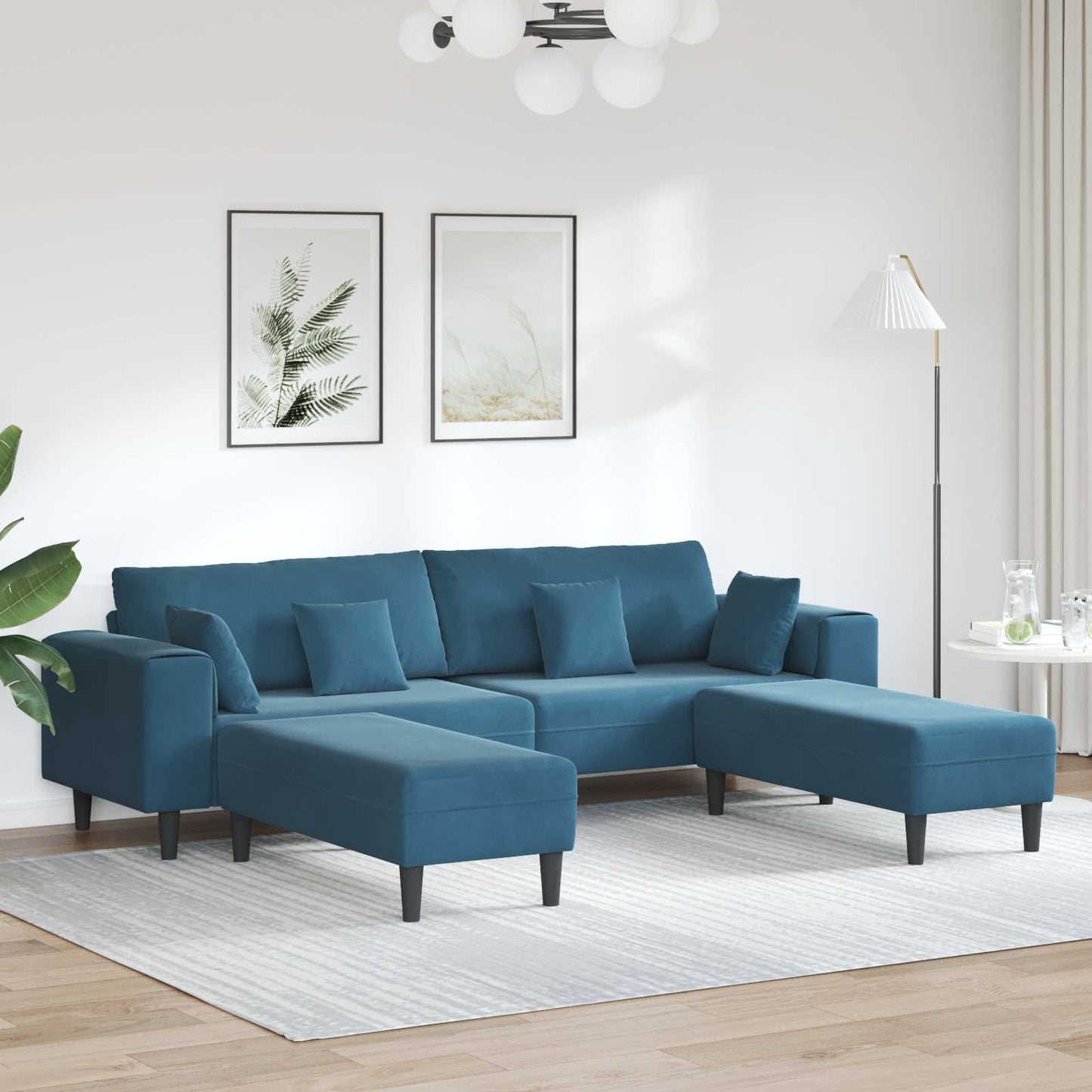 vidaXL Καναπές 3 pcs Μπλε 250 x 188 x 76 εκ. Βελούδο