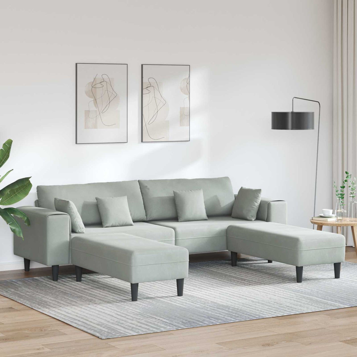 vidaXL Καναπές 3 pcs Ανοιχτό γκρι 250 x 188 x 76 εκ. Βελούδο