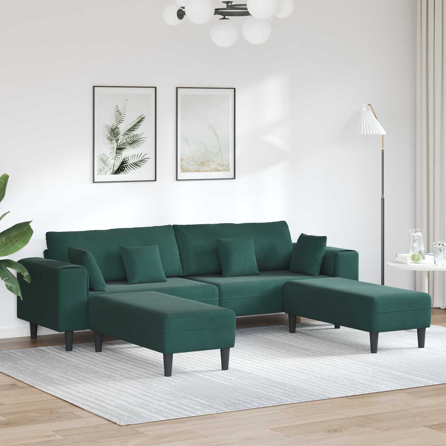 vidaXL Καναπές 3 pcs Σκούρο Πράσινο 250 x 188 x 76 εκ. Βελούδο