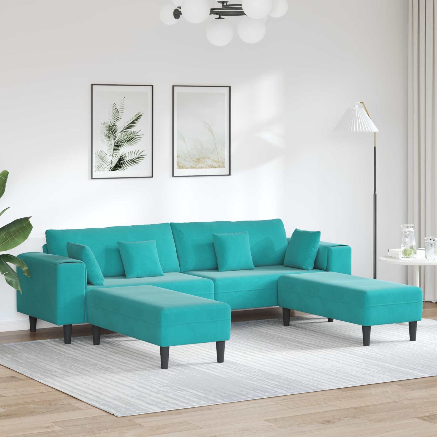 vidaXL Καναπές 3 pcs Τιρκουάζ 250 x 188 x 76 εκ. Βελούδο
