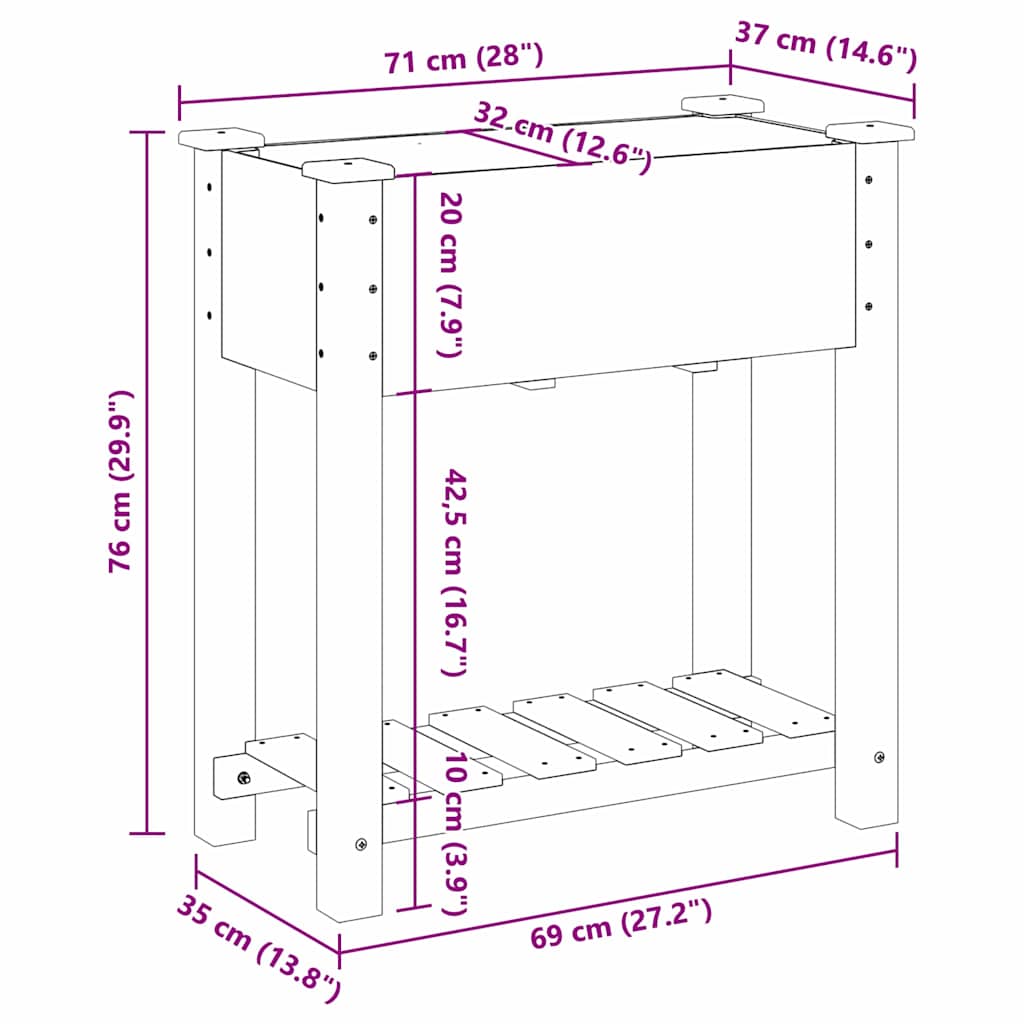 vidaXL Γλάστρα Κήπου με ράφι Μπεζ 71 x 37 x 76,5 εκ Στερεό Ξύλο Πεύκου