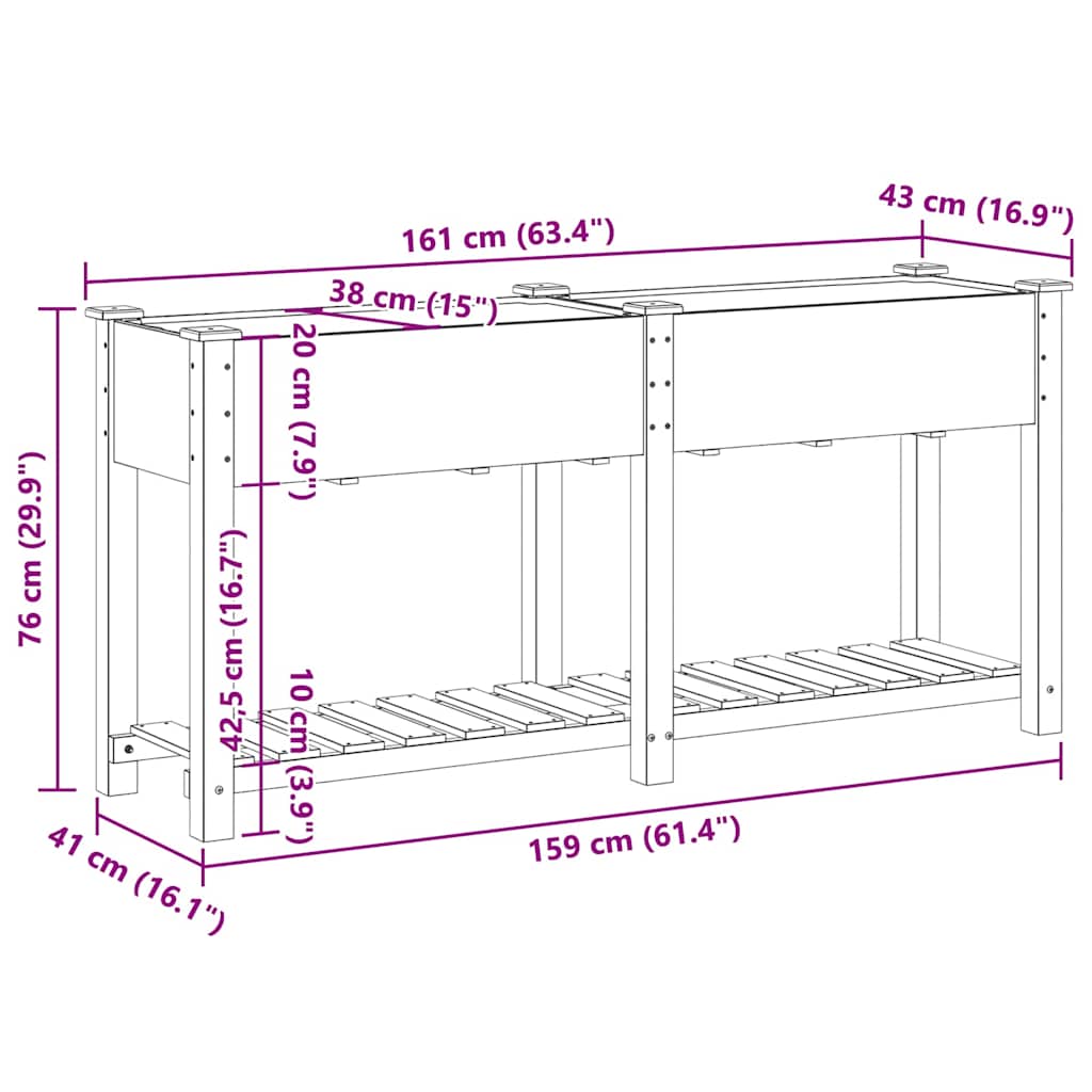 vidaXL Γλάστρα Κήπου Μπεζ 161 x 43 x 76,5 εκ Στερεό Ξύλο Πεύκου