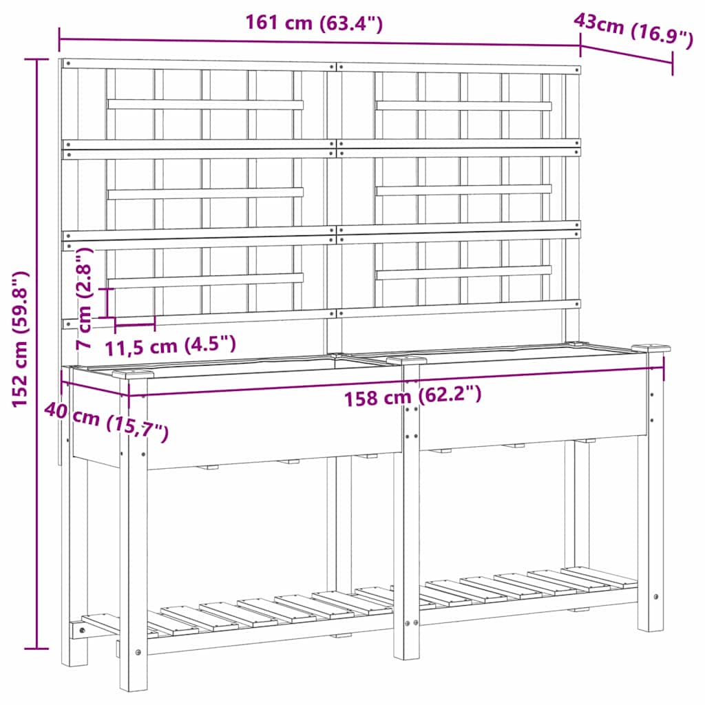 vidaXL Γλάστρα Κήπου Μπεζ 161 x 46 x 152,5 εκ. Στερεό Ξύλο Πεύκου