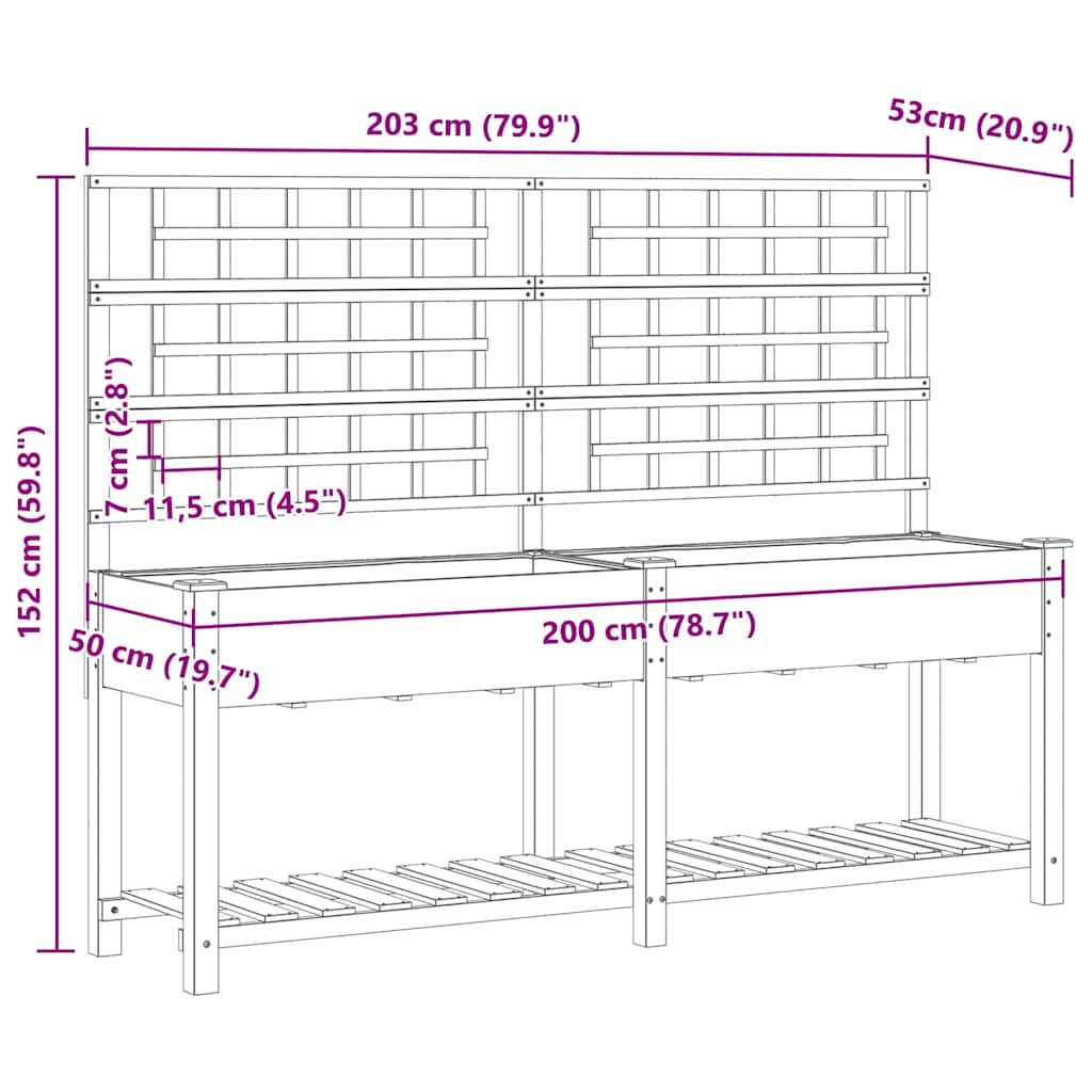 vidaXL Γλάστρα Κήπου Μπεζ 203,5 x 54 x 152,5 εκ. Στερεό Ξύλο Πεύκου