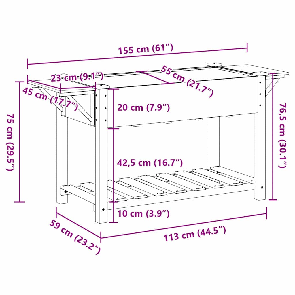 vidaXL Γλάστρα Κήπου Μπεζ 155 x 59 x 76,5 εκ. Στερεό Ξύλο Πεύκου