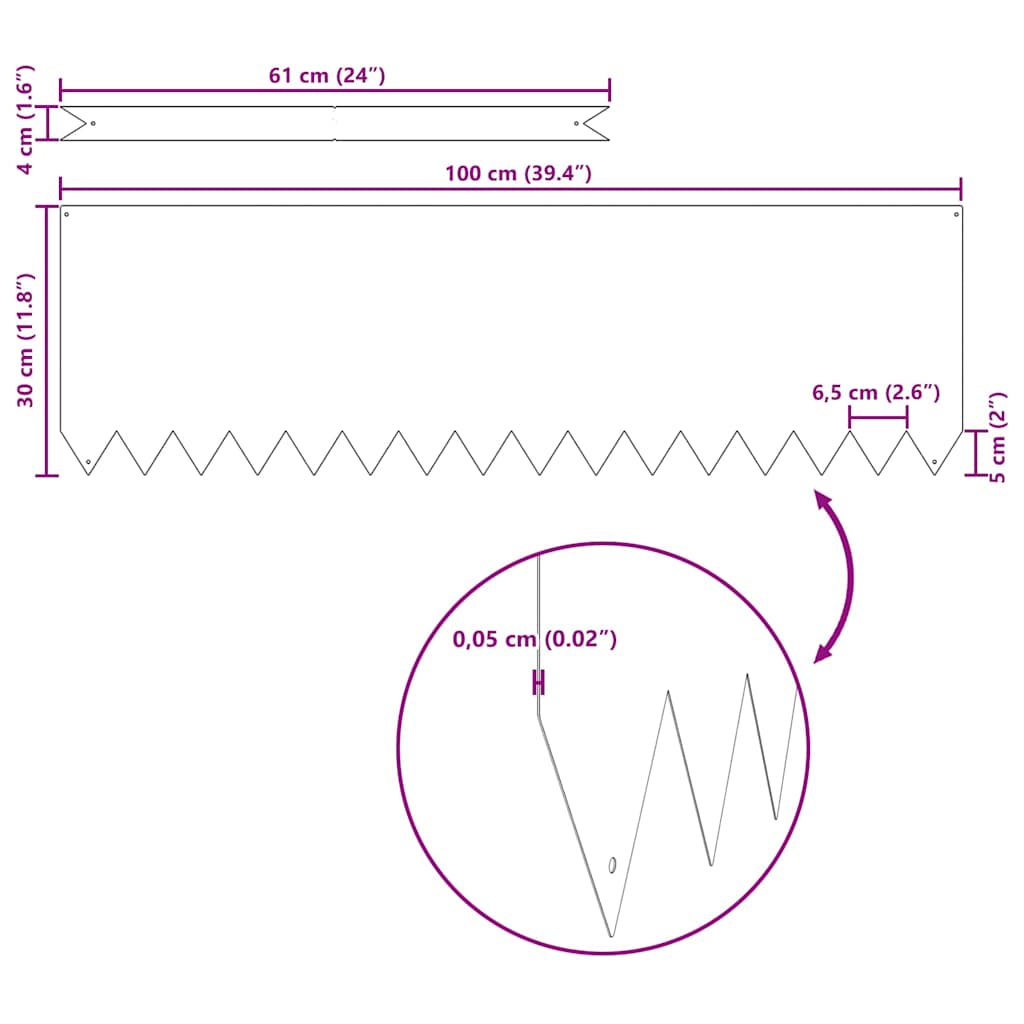 vidaXL Περίγραμμα γκαζόν 30 pcs Καφέ 100 x 0.05 x 20 εκ