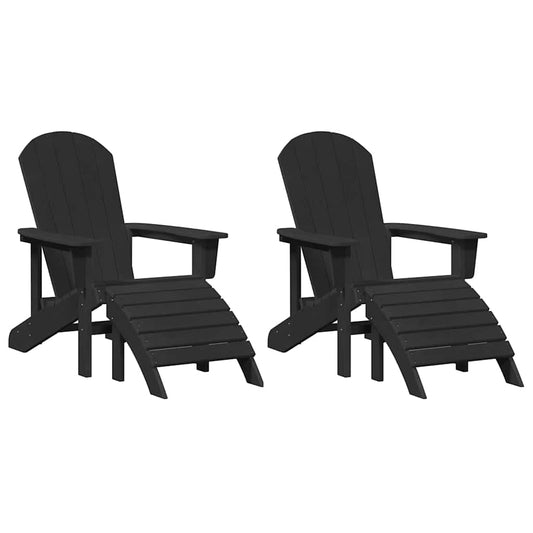 vidaXL Καρέκλες Adirondack με Πόδια 2 τεμ Μαύρο HDPE