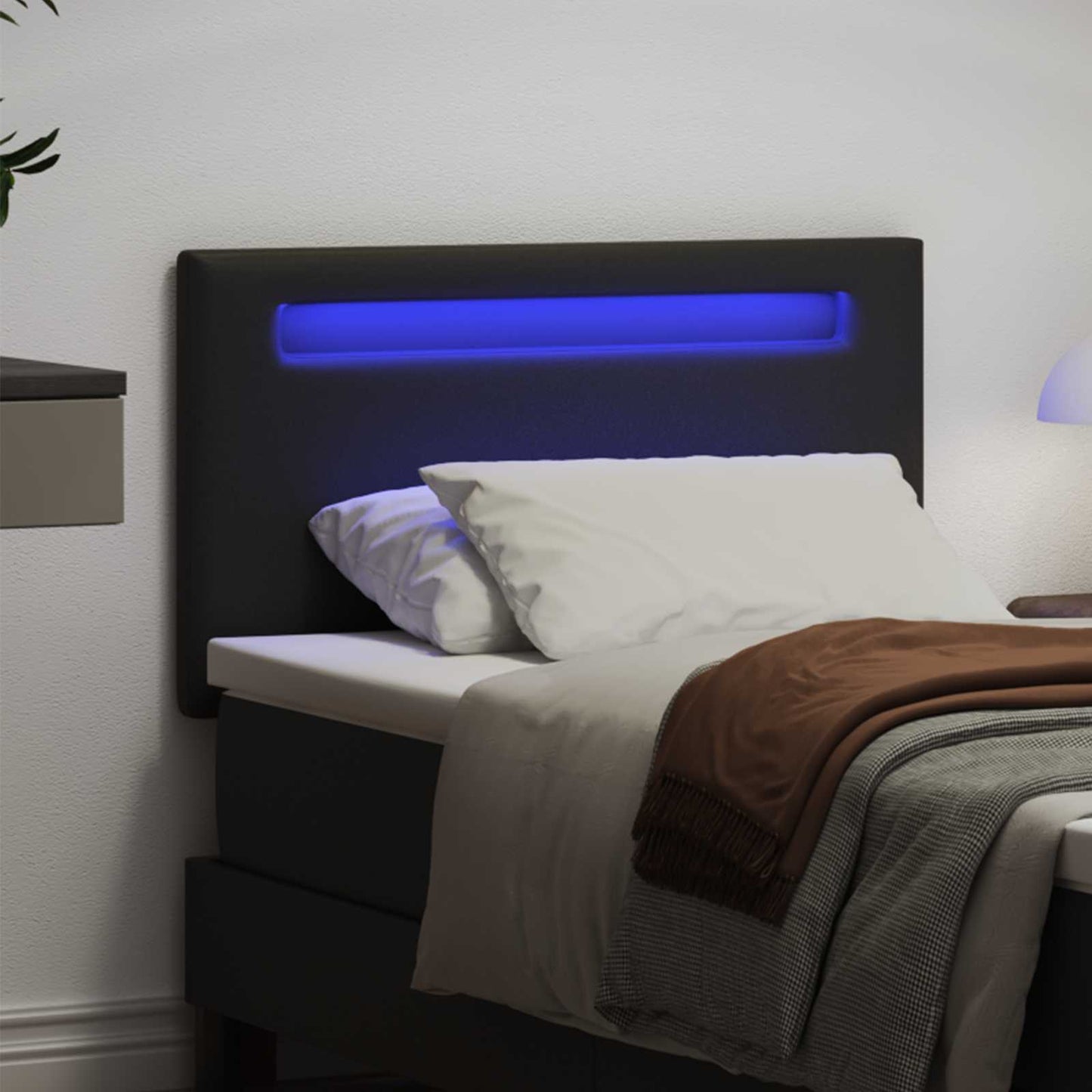 vidaXL LED κεφαλάρι Μαύρο Τεχνητό Δέρμα