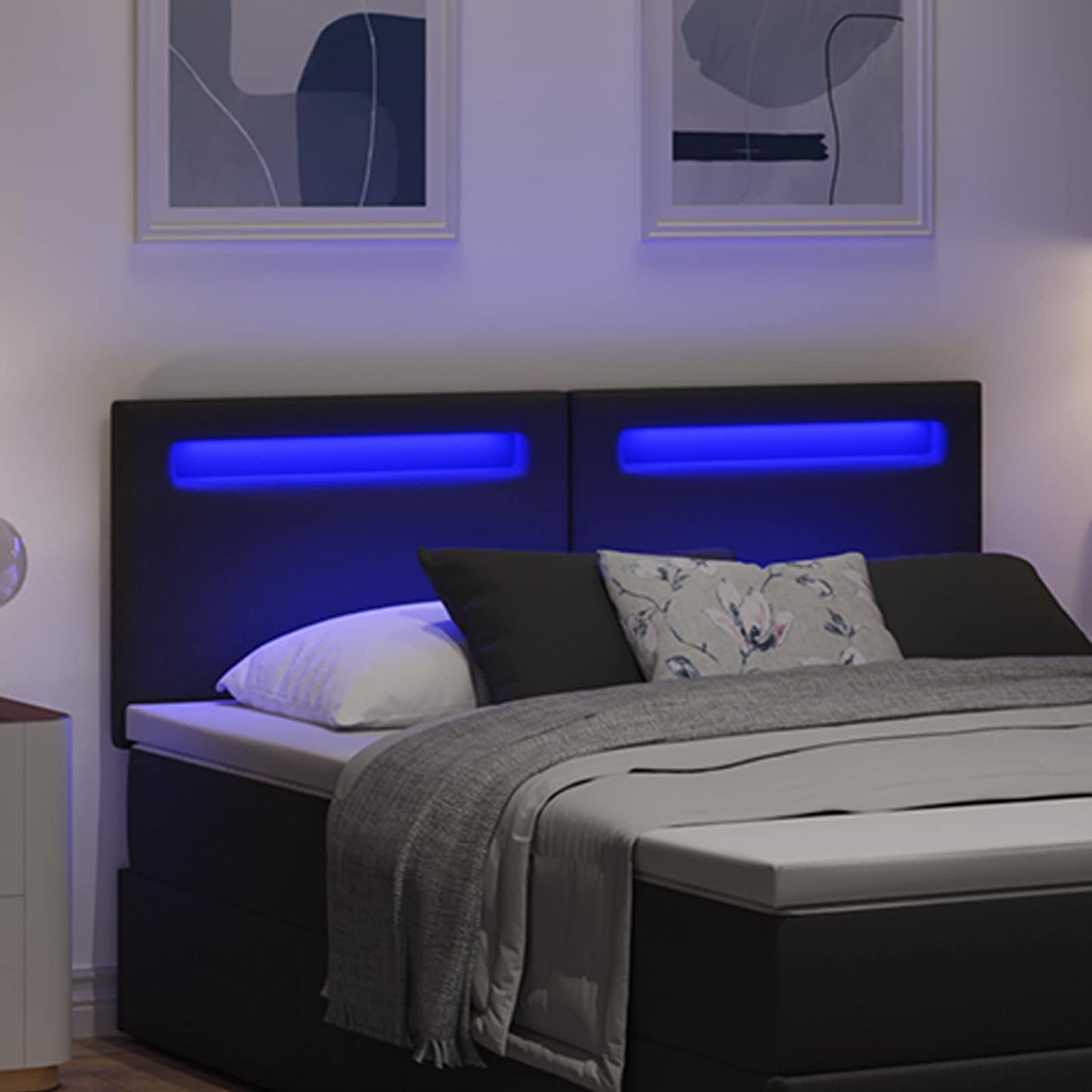 vidaXL LED κεφαλάρι Μαύρο 144 cm Τεχνητό Δέρμα