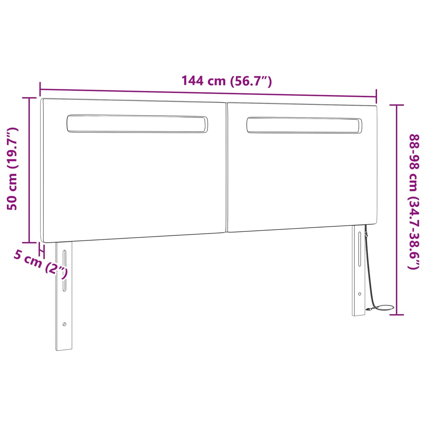 vidaXL LED κεφαλάρι Μαύρο 144 cm Τεχνητό Δέρμα