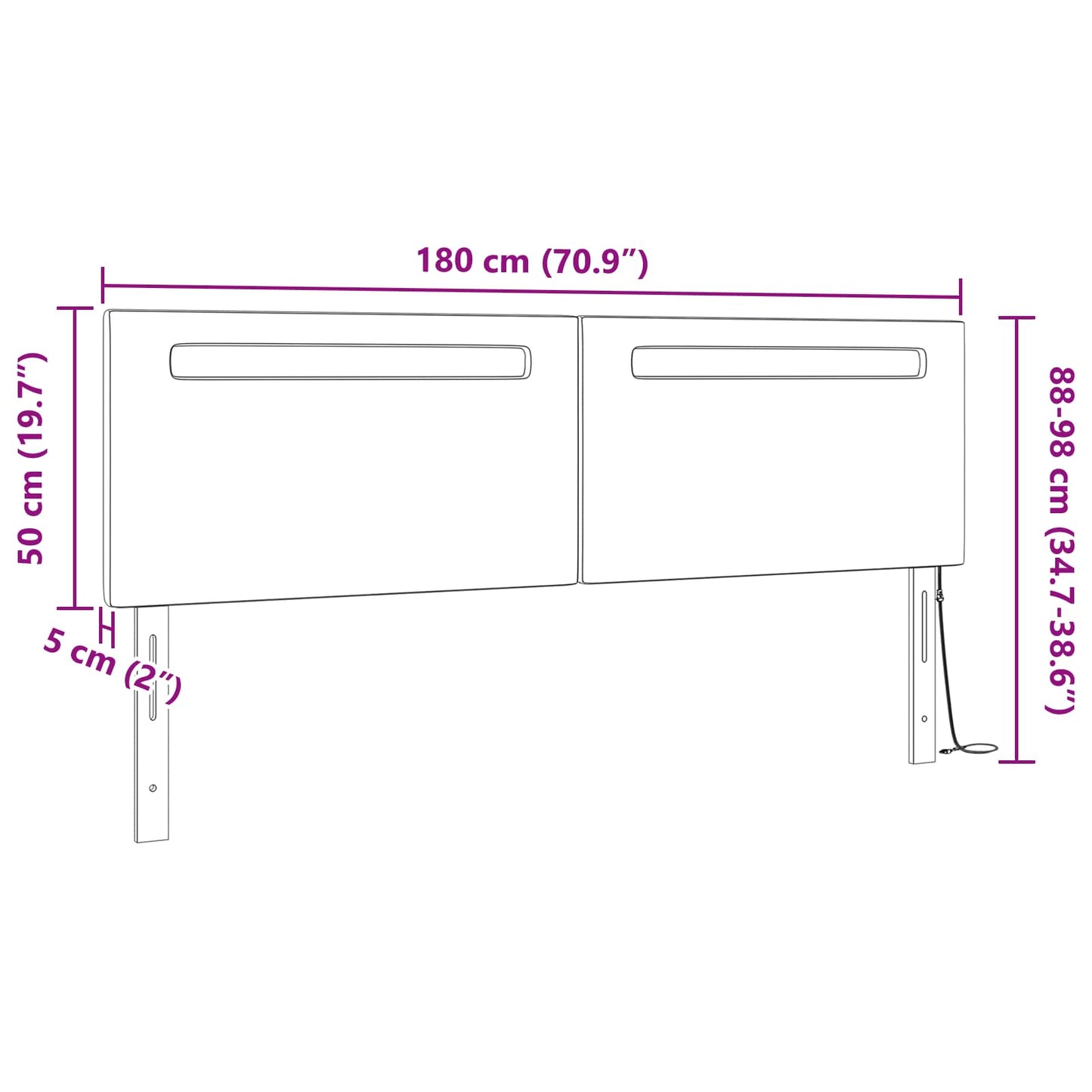 vidaXL LED κεφαλάρι Γκρι 180 cm Τεχνητό Δέρμα