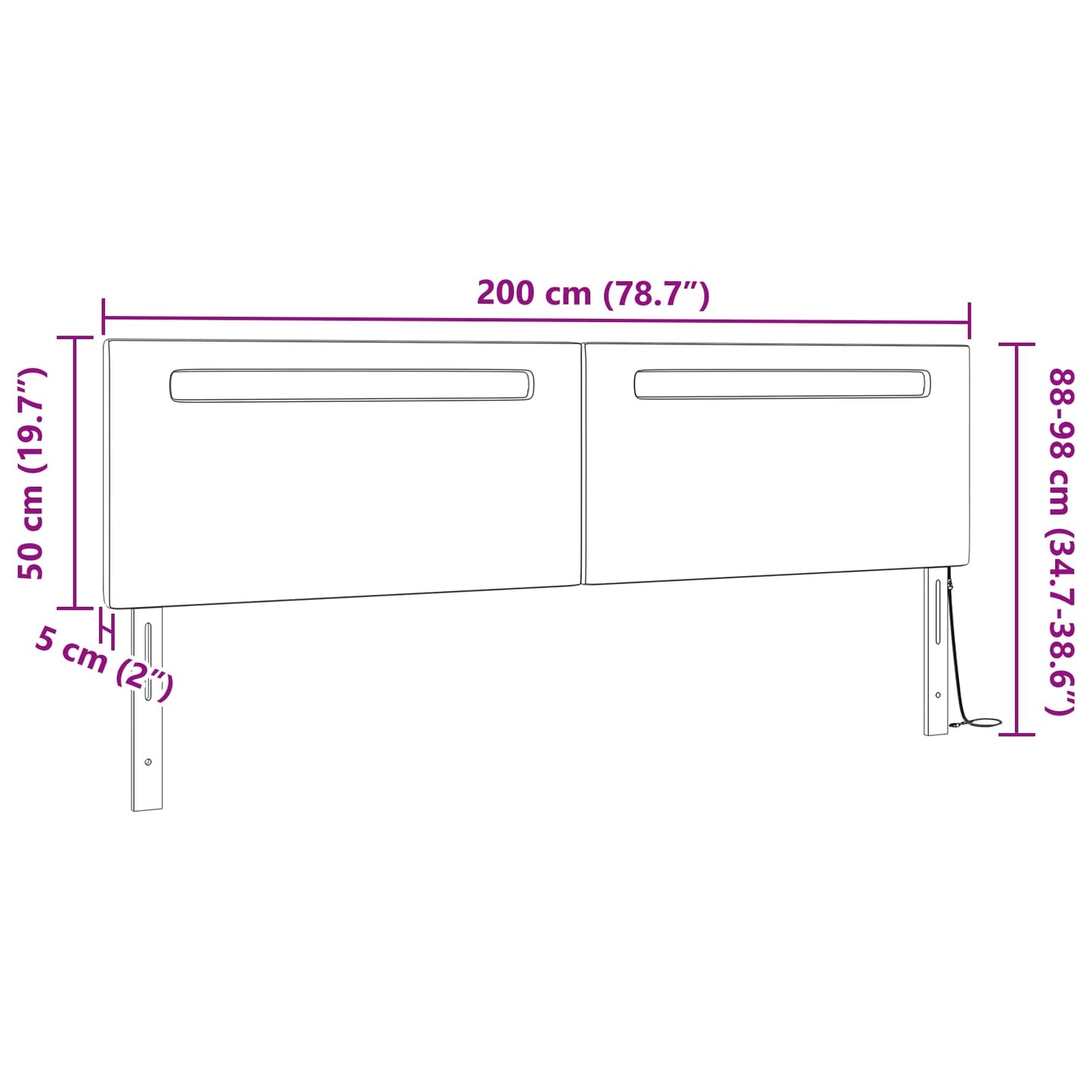 vidaXL LED κεφαλάρι Λευκό 200 cm Τεχνητό Δέρμα