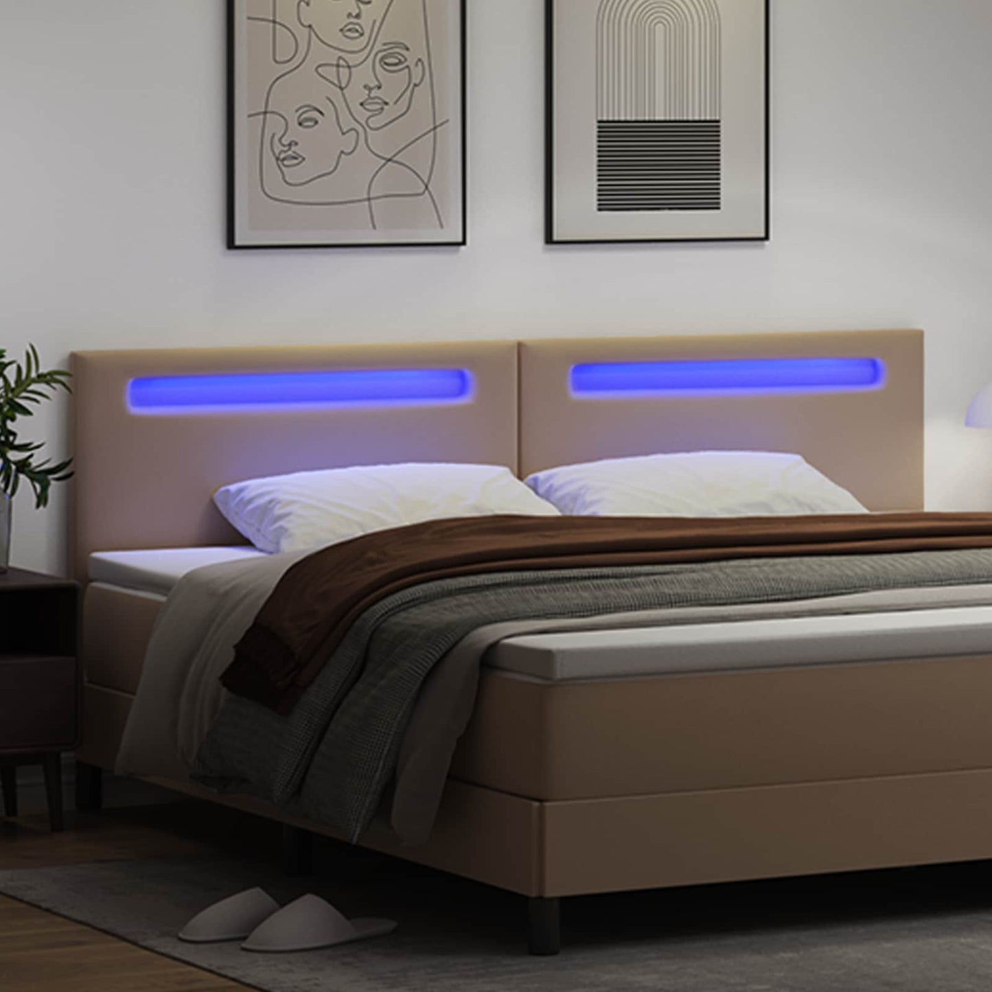 vidaXL LED κεφαλάρι Καπουτσίνο Τεχνητό Δέρμα