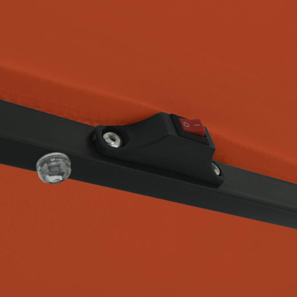 vidaXL Ομπρέλα Κήπου με LED Φώτα Ø395x245 εκ. Καμένο Πορτοκαλί