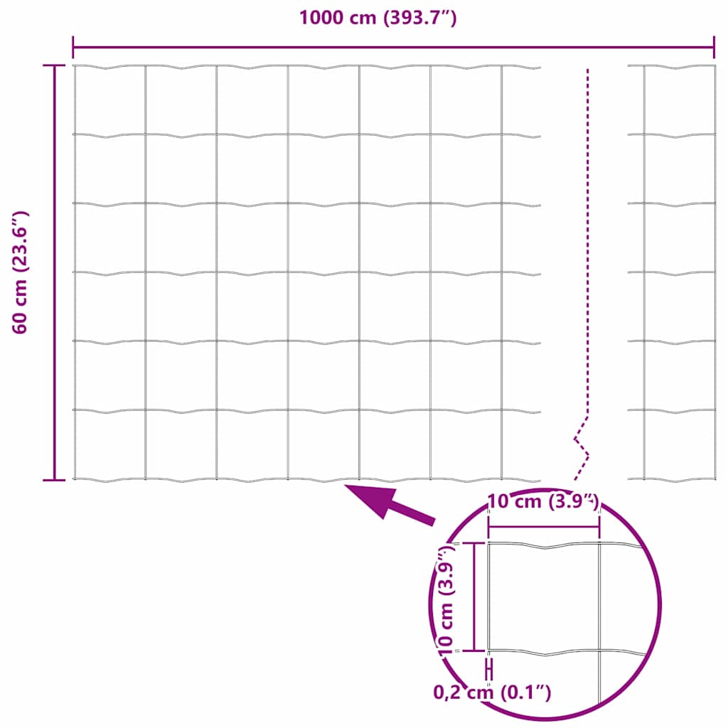 vidaXL Euro Fence Γκρι 0.6x10 μ. Σίδηρος
