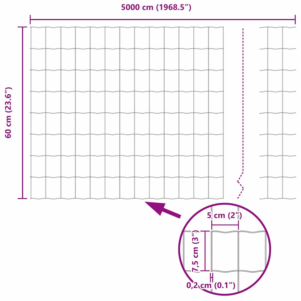 vidaXL Ευρωπαϊκός Φράκτης Γκρι 0.6x50 μ Χάλυβα