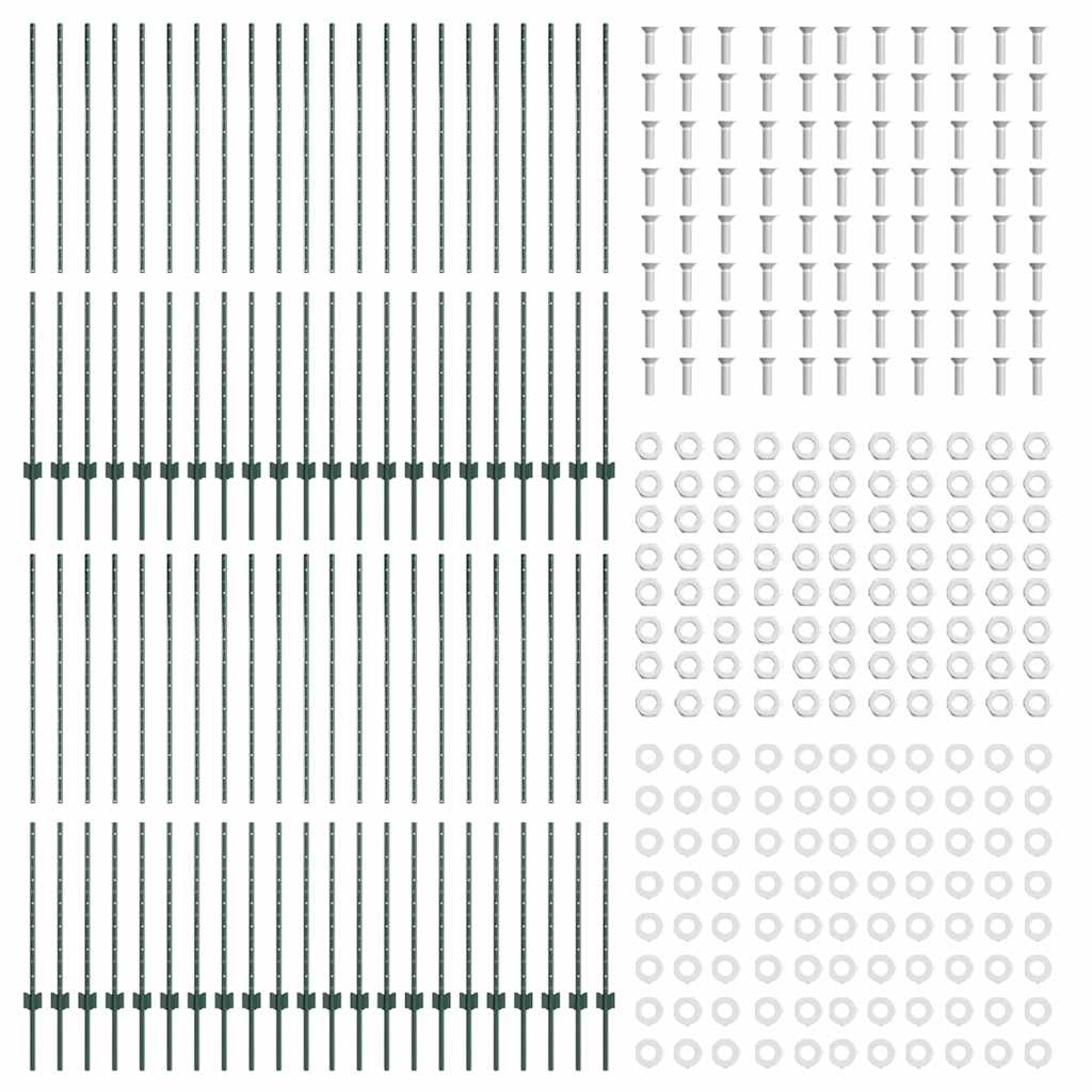vidaXL Πόλοι Φράχτη 44 τμχ U-Channel Πράσινος 200 εκ Χάλυβας