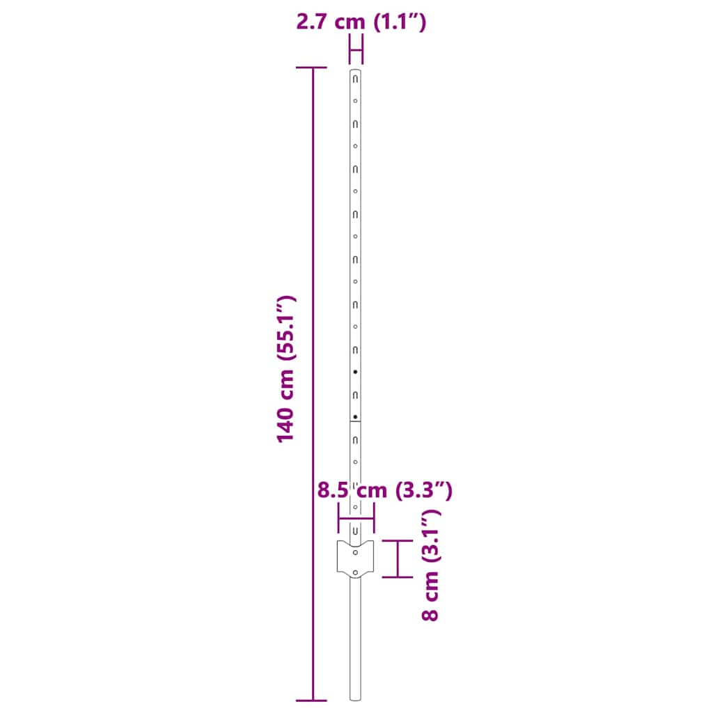 vidaXL Πό posts φράχτη 44 pcs Γκρι 140 εκ Ατσάλι