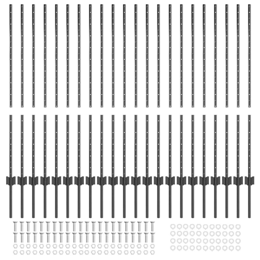 vidaXL Πό posts φράχτη 44 pcs Γκρι 160 cm Ατσάλι