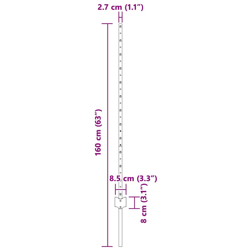 vidaXL Πό posts φράχτη 88 pcs Ασημί 160 cm Ατσάλι