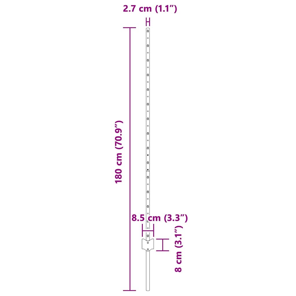 vidaXL Πό posts φράχτη 44 pcs Ασημί 180 cm Ατσάλι