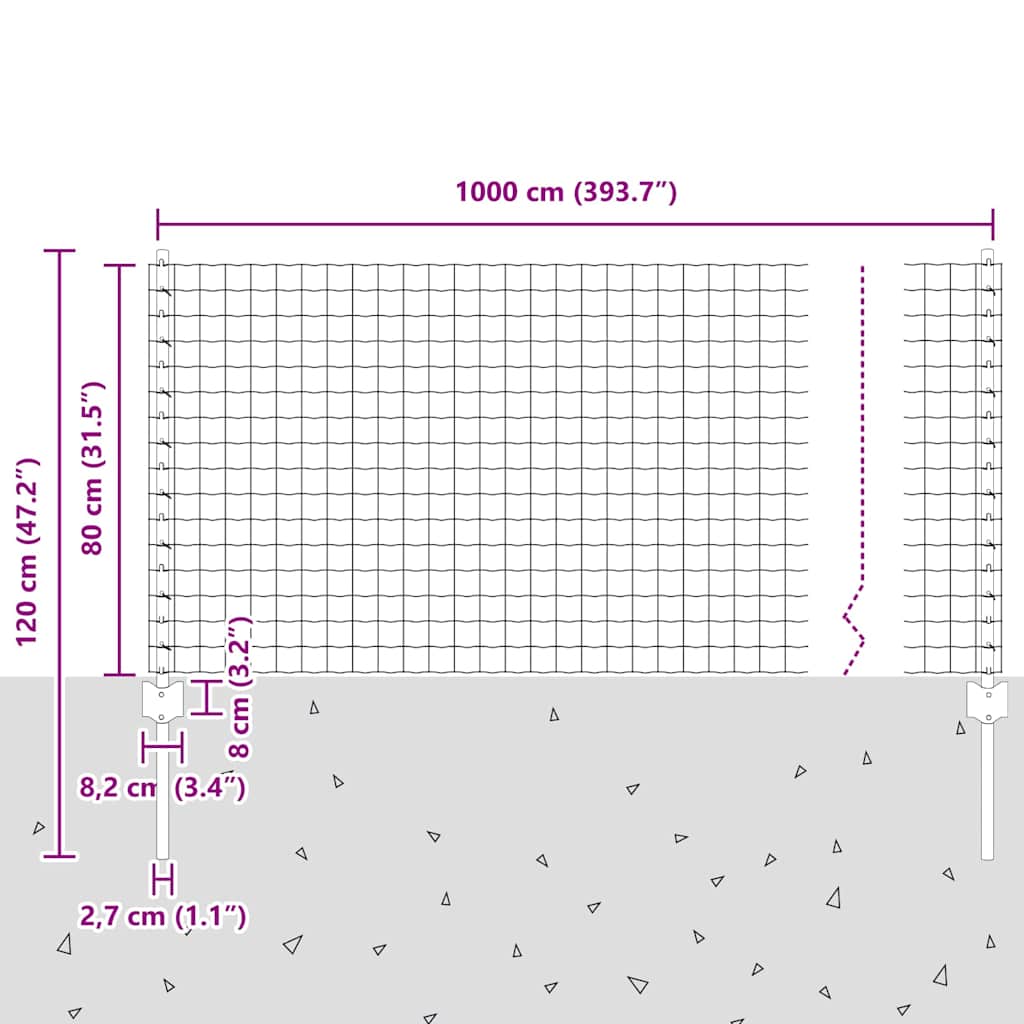 vidaXL Περίφραξη Euro με Στήλη 10 x 0,8 μ PVC-Επικαλυμμένο Ατσάλι