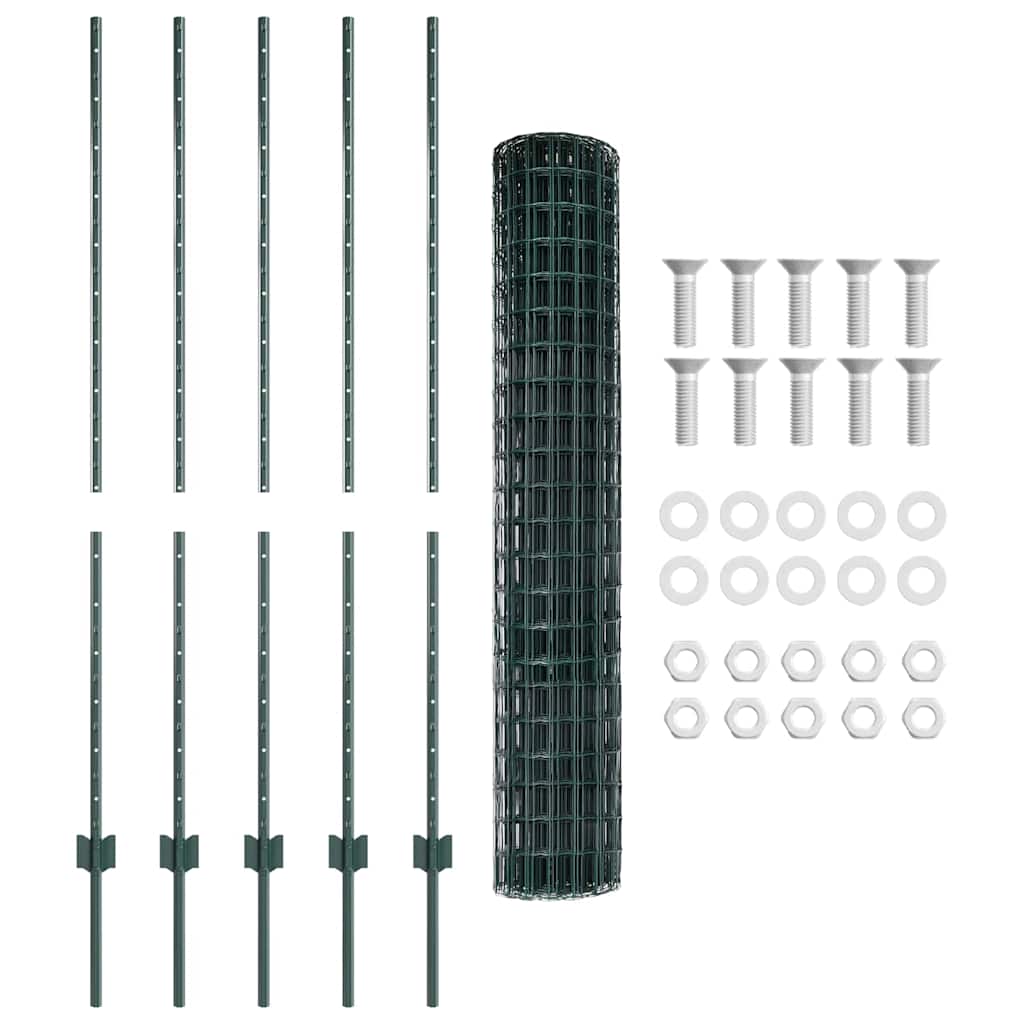 vidaXL Φράχτης Euro με 5 U Posts Πράσινος 1.4x10 μ Ατσάλι