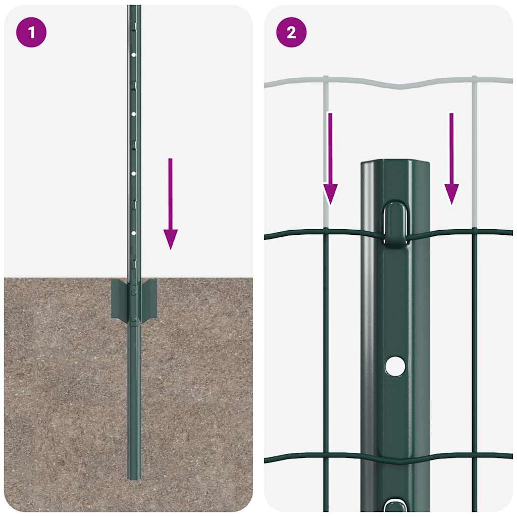 vidaXL Ευρωπαϊκή Φράχτη με 5 Υποστηρίγματα Πράσινο 0,6x10 μ Μέταλλο