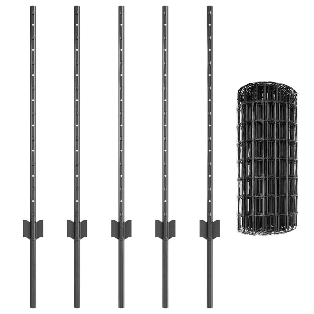 vidaXL Φράχτης Euro με 5 U Πόδια Γκρι 0.8x10 m Χάλυβα