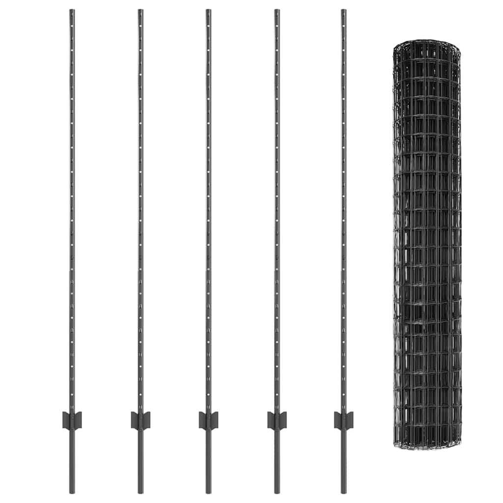 vidaXL Φράχτης Euro με 10 ΤΡ Posts Γκρι 1.5x10 μ Χάλυβας