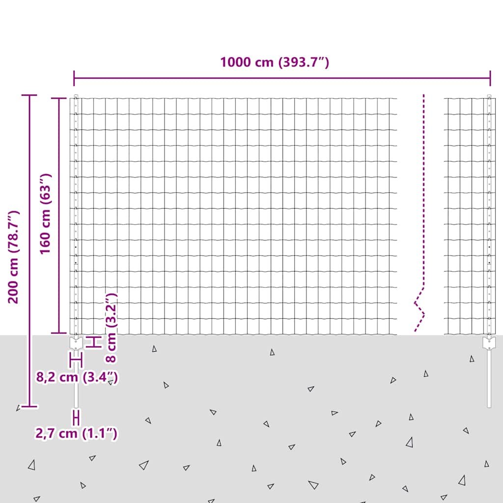 vidaXL Φράκτης Euro με 10 υποστηρίγματα Γκρι 1.6x10 μ Χάλυβας