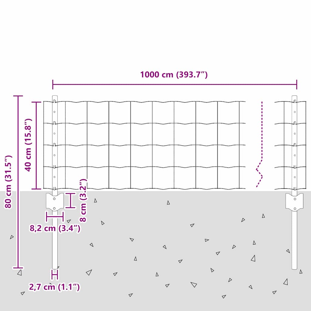 vidaXL Ευρωπαϊκός Φράχτης με 5 U Πόστα Γκρι 0.4x10 μ Σίδερο