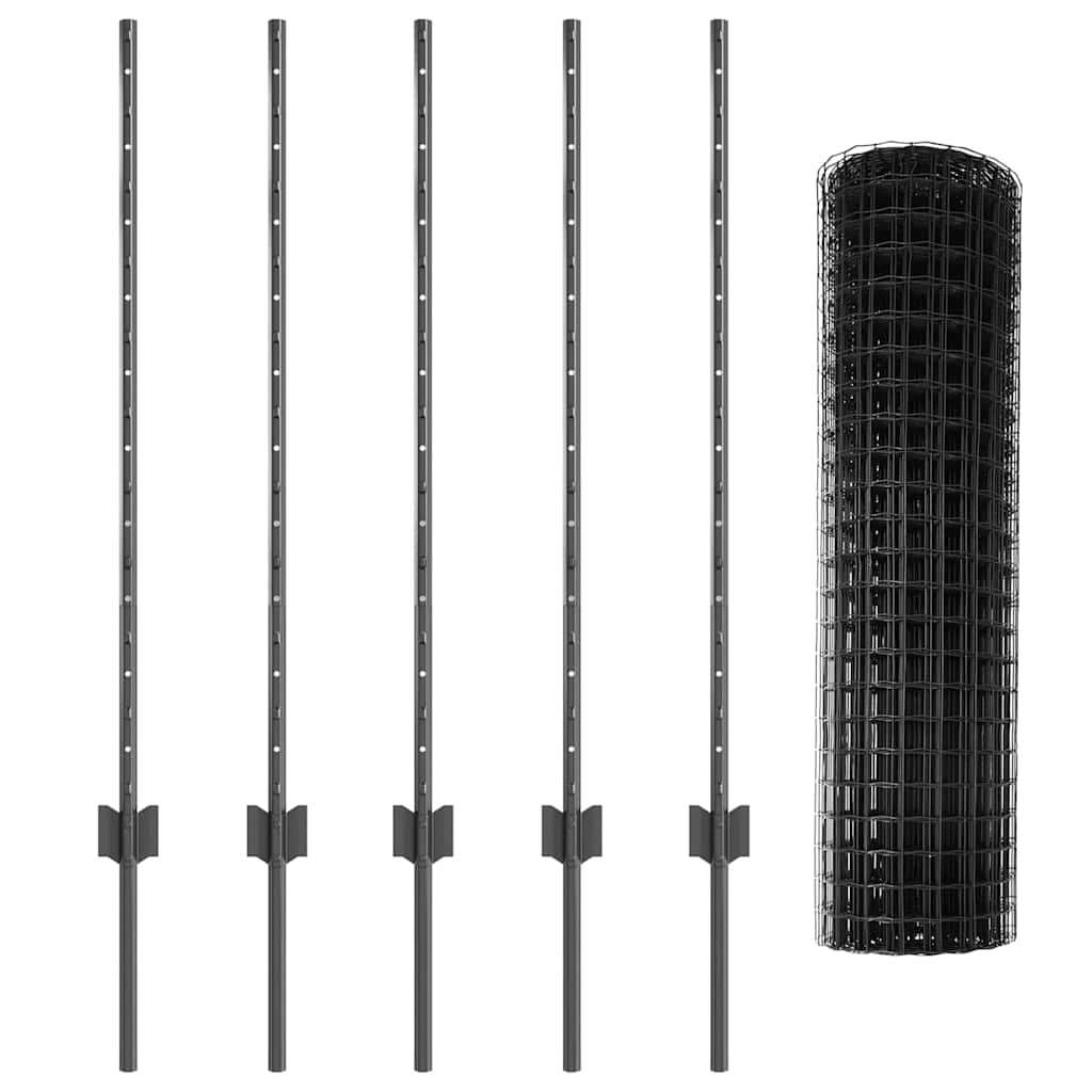 vidaXL Σετ Φράκτη Σετ 2 Γκρι Χάλυβας με Επικάλυψη Πούδρας 10 x 1 μ