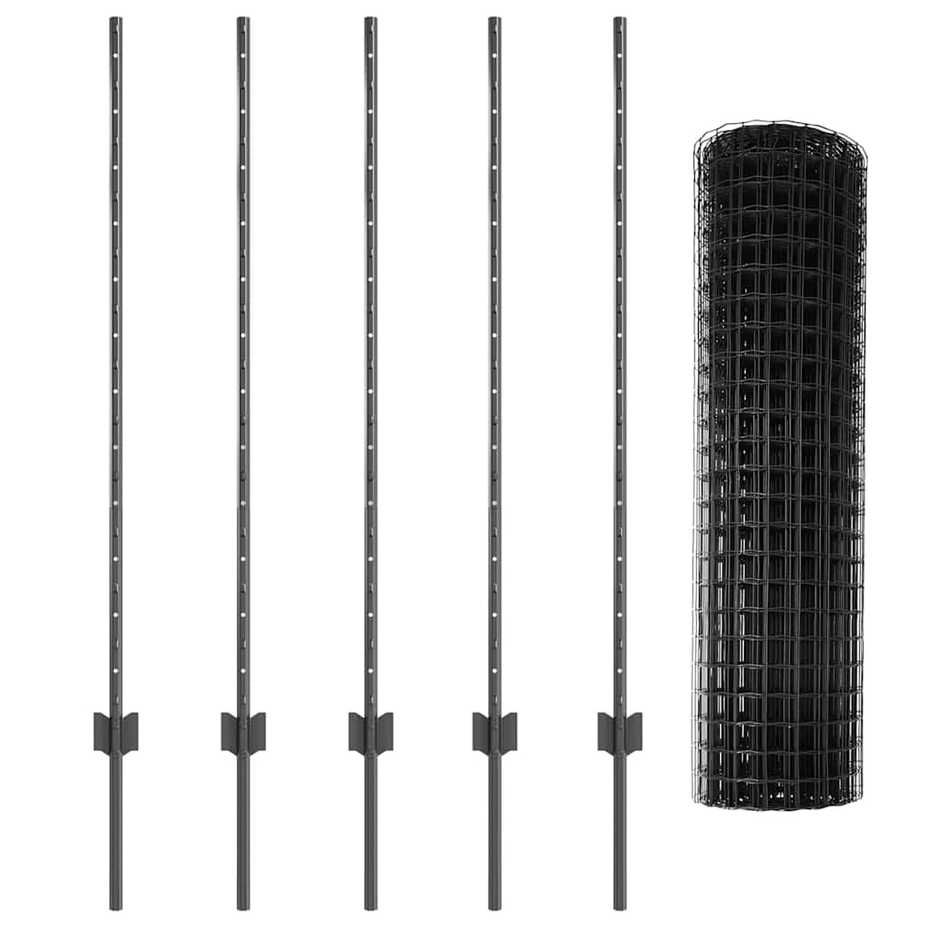 vidaXL Ευρωπαϊκή Περίφραξη με 10 U Πόδια Γκρι 1.2x10 μ Χάλυβας