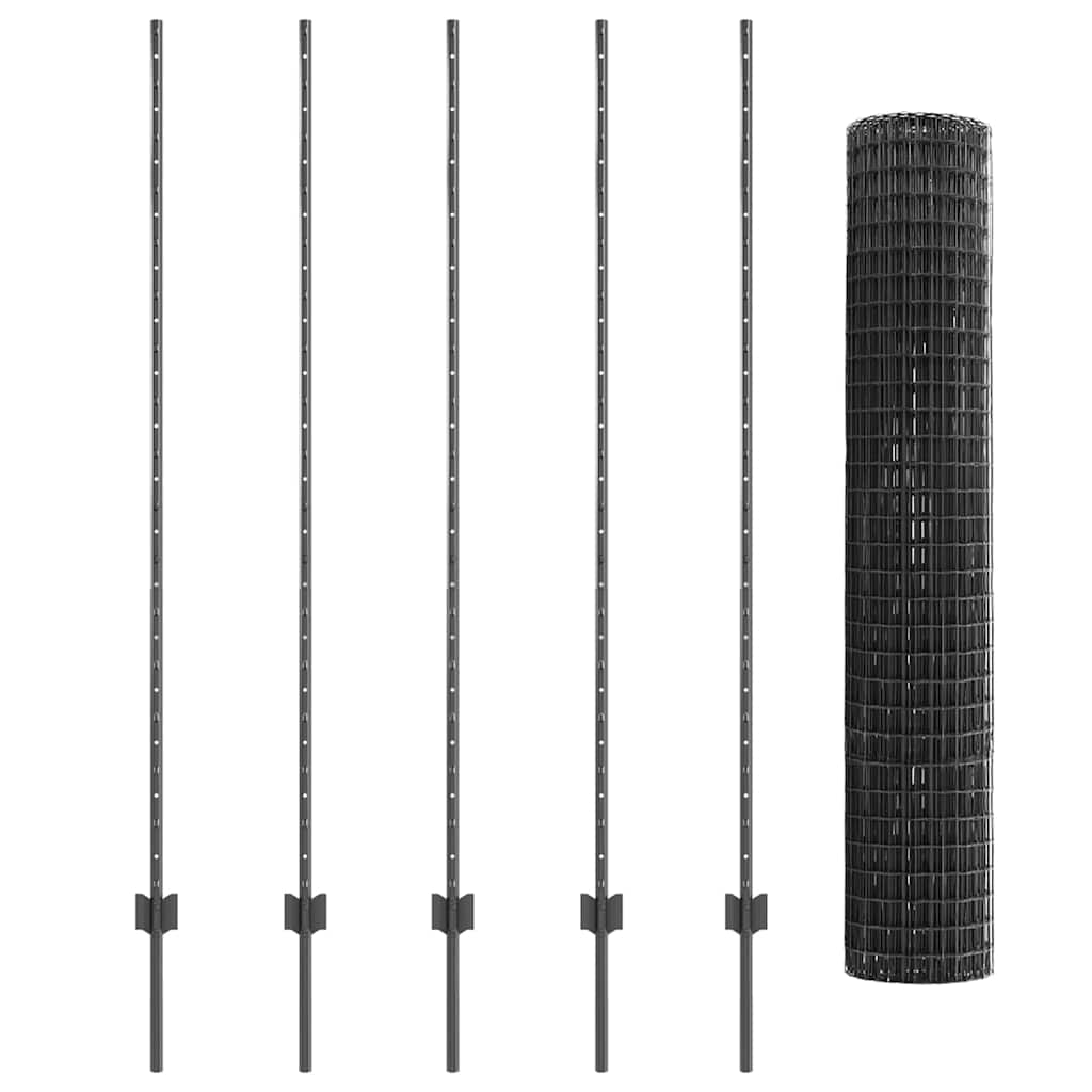 vidaXL Ευρωπαϊκός φράκτης με 10 μεταλλικές ράβδους Γκρι 1.5x10 μ.