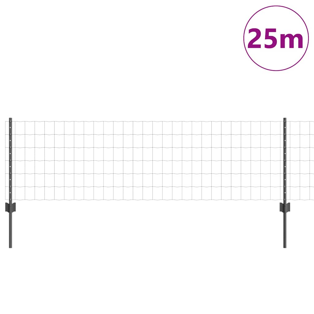 vidaXL Ευρωπαϊκό Φράχτη με 11 Στηρίγματα Γκρι 0,6x25 μ Ατσάλι
