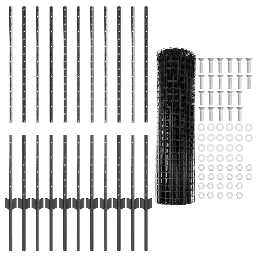 vidaXL Σετ Περίφραξης Κήπου Σετ 2 Γκρι Ατσάλι με Σκόνη 25 x 1 μ