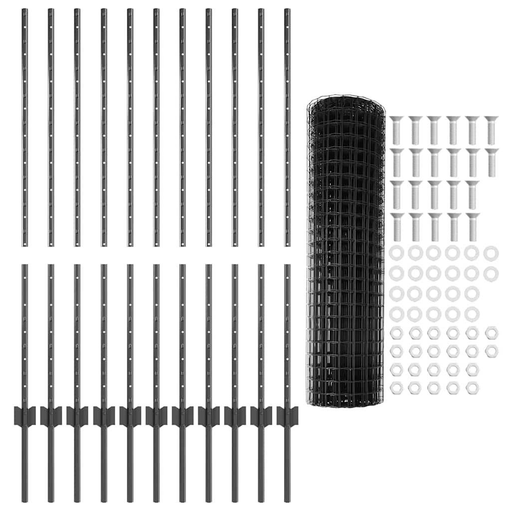 vidaXL Ευρωπαϊκός Φράκτης με 22 Υ Posts Γκρι 1,2x25 μ Steel