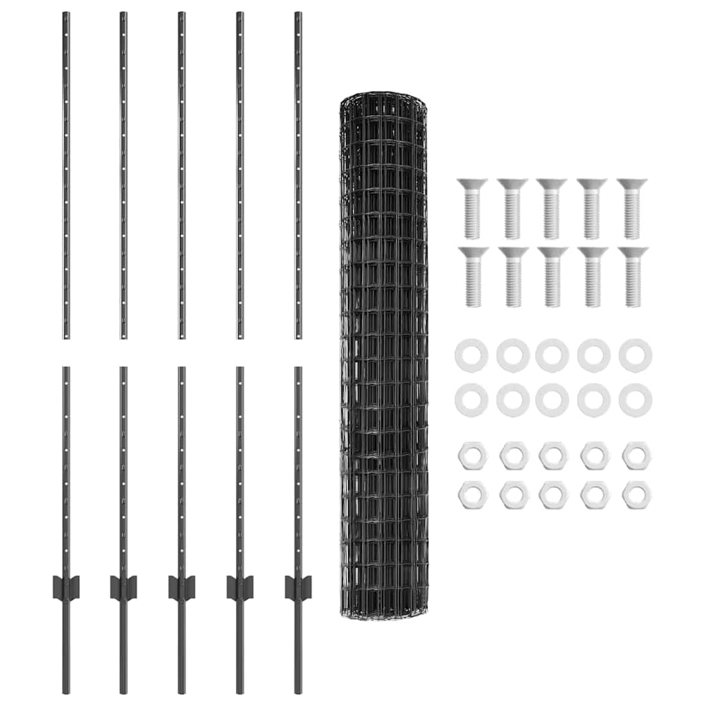 vidaXL Ευρωπαϊκό Φράχτη με 10 Στυλό Γκρι 1,4x10 μ Μεταλλικό