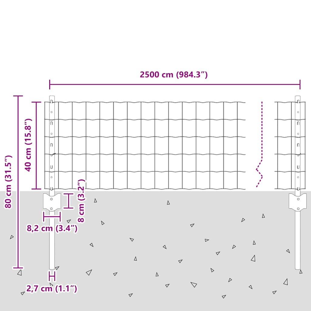 vidaXL Ευρωπαϊκός Φράκτης με 11 U Πόδια Γκρι 0,4x25 μ Χάλυβας