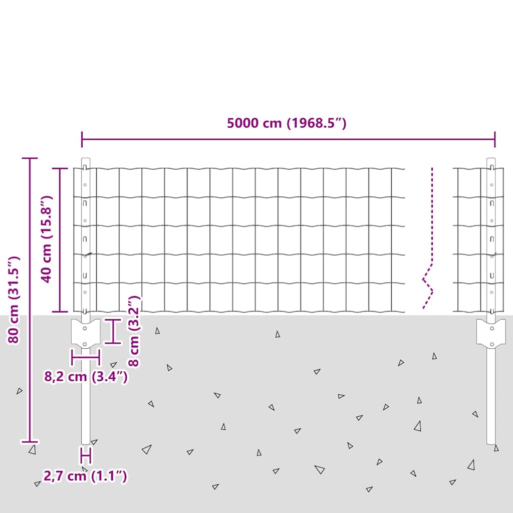 vidaXL Ευρωπαϊκός Φράκτης με 22 Στήλες Γκρι 0,4x50 μ Χάλυβας