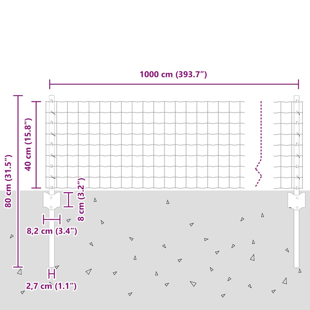 vidaXL Ευρωπαϊκό Φράκτη με 5 Πόδια Ασημί 0,4x10 μ Ατσάλι