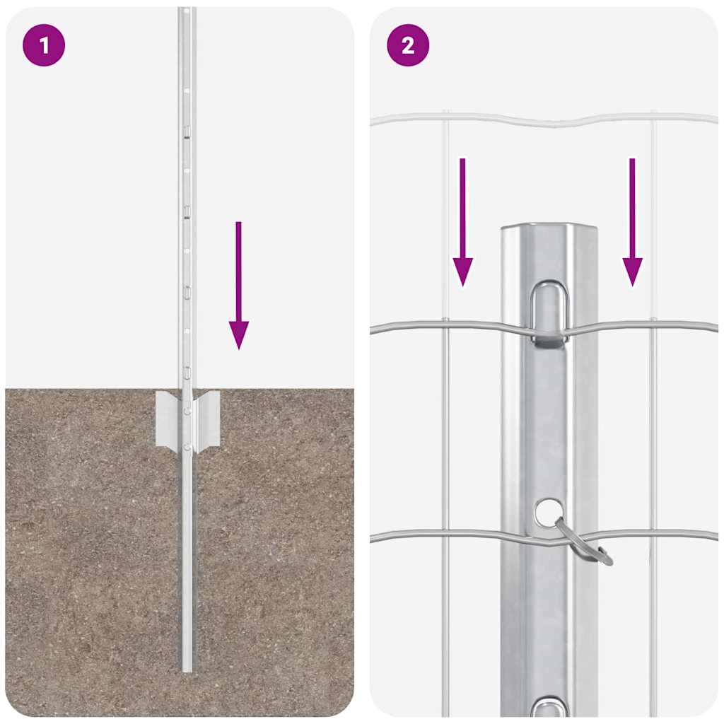 vidaXL Ευρωπαϊκή περίφραξη με 5 στήλες Ασημί 0,6x10 μ Ατσάλι