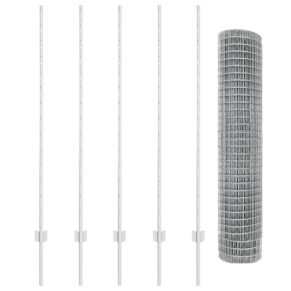 vidaXL Ευρωπαϊκός Φράχτης με 10 Τύπους Στήριξης Ασημί 1,4x10 μ Χάλυβας